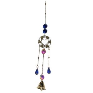 Hanging Bell Suncatcher with Blue & Iridescent Beads